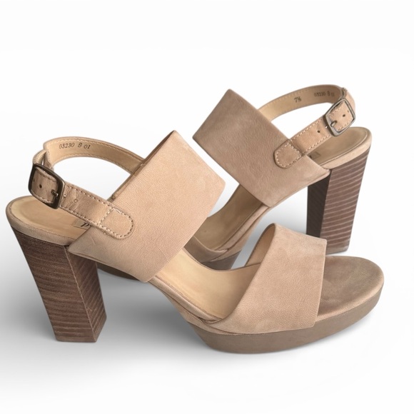 Paul Green Heels Sandals Amanda Platform Shoes Neutral Tan Leather Size 10 US